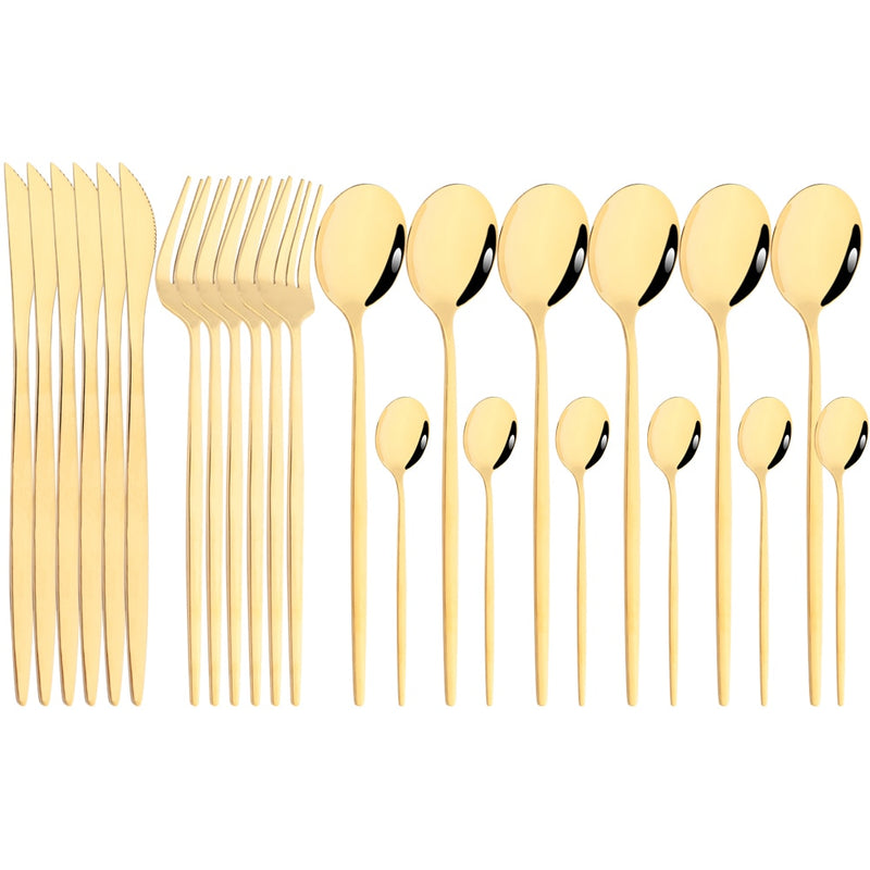 Mirror 24 Pcs Gold Cutlery Sets